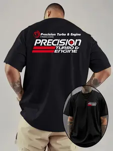 Precision Turbo & Engine Graphic Oversized Casual T-Shirt | Multi-Color Heavyweight Tee with Automotive Brand Print | Trendy Streetwear for Car Enthusiasts | Comfortable & Stylish Aesthetics