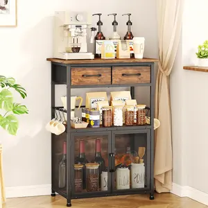 SWTYMIKI Coffee Bar Cabinet with Drawer - 20.47" Coffee Stand Station with Removable Hooks, Buffet Cabinet for Coffee Maker or Microwave, Kitchen Bar Table Storage Organizer, Espresso
