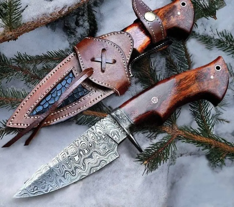 10” Heavy Duty Damascus Steel Skinner for Hunting Camping  – High Carbon Hunting Knife Fixed Blade Full Tang