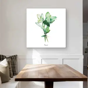 Begin Home Decor C1MP32323VZ7D0 32 x 32 in. Tied Up Basil Leaves Bundle Wall Art - Illustrative Gastronomy Metal Print