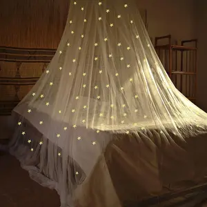 Bed Mesh Netting with Fluorescent Stars for Girls Kids Glow in Dark Bed Dome Crib Tent Easy Installation Net for Single to King Size Beds (White)