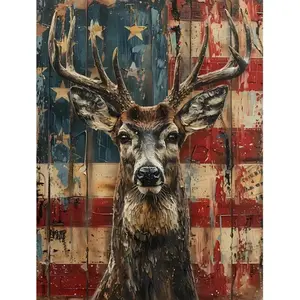 5D DIY Diamond Painting Kits for Adults, American Flag Deer Full Drill Embroidery Cross Stitch Crystal Rhinestone Paintings Pictures Arts Wall Decor Painting Dots Kits 15.7X11.8 inch