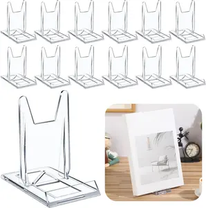 12-Pack Adjustable Acrylic Book Stand – Clear Display Easel Holder (4.2 x 4.3 x 2.35 in) for Books, Comics, Albums, CDs, Magazines & Artwork