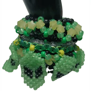 8 Green Glow in the Dark Alien Faces Rotate Around this Green UFO Kandi Cuffs Handmade-tó-order