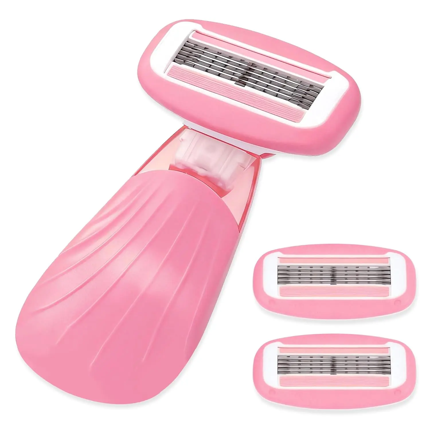 Women's 5-Blade Razors with Moisturizing Bar, Hair Removal Kit for Sensitive Skin with 1 Plastic Handle, 3 Refills & Travel Case - Pink, Razors For Women, Five Blades