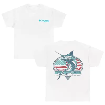 Chemise Columbia PFG Homme Bleu Manches Courtes - Poisson Marlin - Taille L