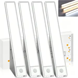 4 Pack "16" Under Cabinet Lighting -  USB Rechargeable LED Closet Lights with Motion Sensor & Dimming, Stick-On Lights for Bedroom, Kitchen, Stair