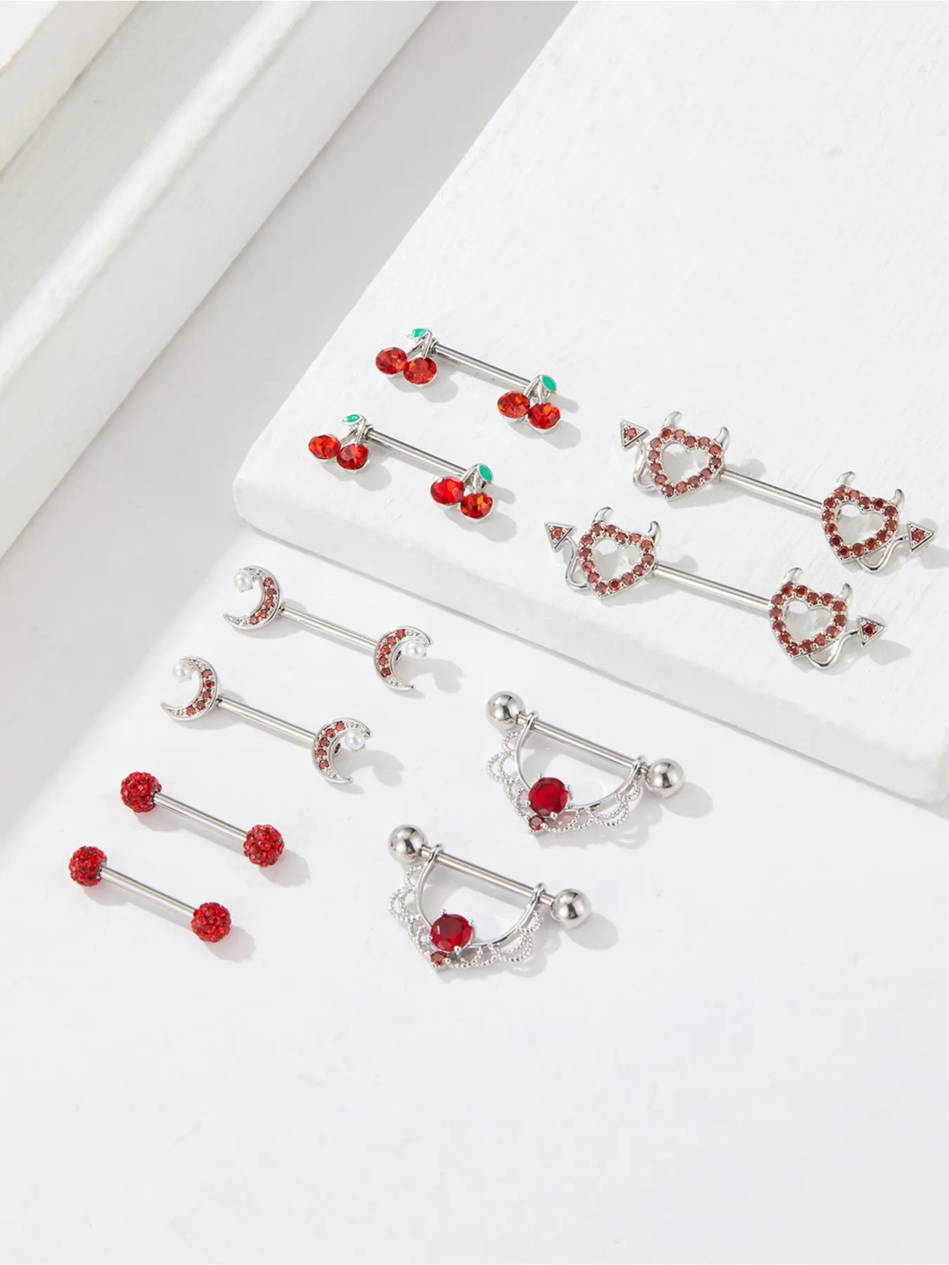 Fashionable Cherry & Moon Design Nipple Ring, Artificial Zircon Casual Body Piercing Jewelry for Women, Trendy All-match & Exquisite Jewelry for Birthday Gift, Sparkling Zircon Inlay