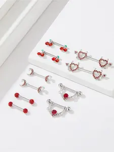 Fashionable Cherry & Moon Design Nipple Ring, Artificial Zircon Casual Body Jewelry for Women, Trendy All-match & Exquisite Jewelry for Birthday Gift