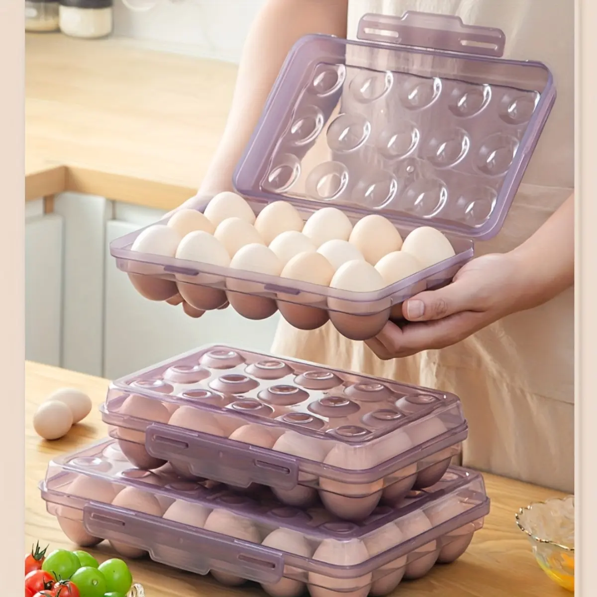 Outdoor Egg Storage Container for 24 Eggs, Thickened Egg Organizer Box, Deep Groove Divider for Crush and Collision Protection, Stackable Design with Safety Lock, Ideal for Camping Travel Fridge Kitchen Storage, Refrigerator Storage
