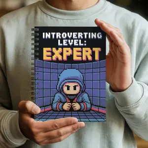 Introverting Level Expert Spiral Notebook Pixel Gamer Hooded Character 6x8 Inches 118 Ruled Pages Durable Covers Metal Binding