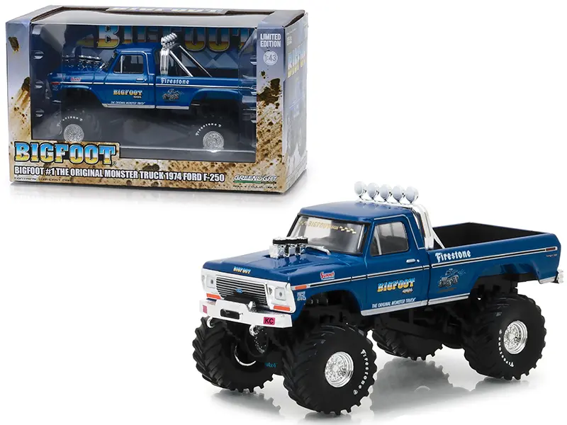 1974 Ford F-250 Ranger XLT Monster Truck Bigfoot #1 "The Original Monster Truck" Blue 1/43 Diecast Model Car by Greenlight