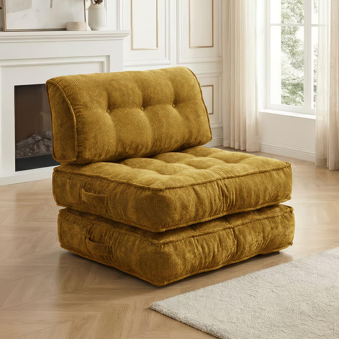 Chenille Small Space Convertible Sofa Bed, 2-in-1 Folding Floor Sleeper, No Assembly Space Saving Couch for Living Room Bedroom Apartment Dorm Guest Room Boneless Chaise Plush Modern furniture sectional Modular