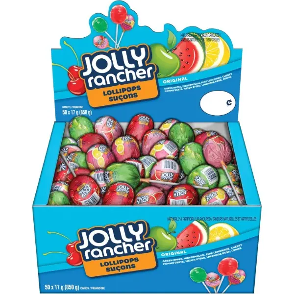 Assorted Lollipops - Canadian 850g Box (50 x 17g Candies) - Halloween, Valentine Sweet Snack Camping Essentials, Easter