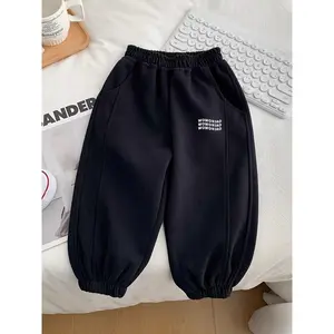 DZP-One-Piece Boys' Fleece-Lined Sweatpants for Autumn and Winter, Thick Casual Sports Pants with Tapered Fit, Fashionable Versatile Joggers for Kids, Kids Activewear, Cold Weather Clothing, Tapered Fit Trousers, Stylish Jogger Pants, Warm Lining, Soft Fa