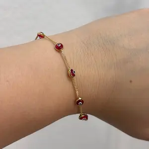 Manilla Gold-Tone Evil Eye Bracelet with Red Beads for Women's Fashion Jewelry