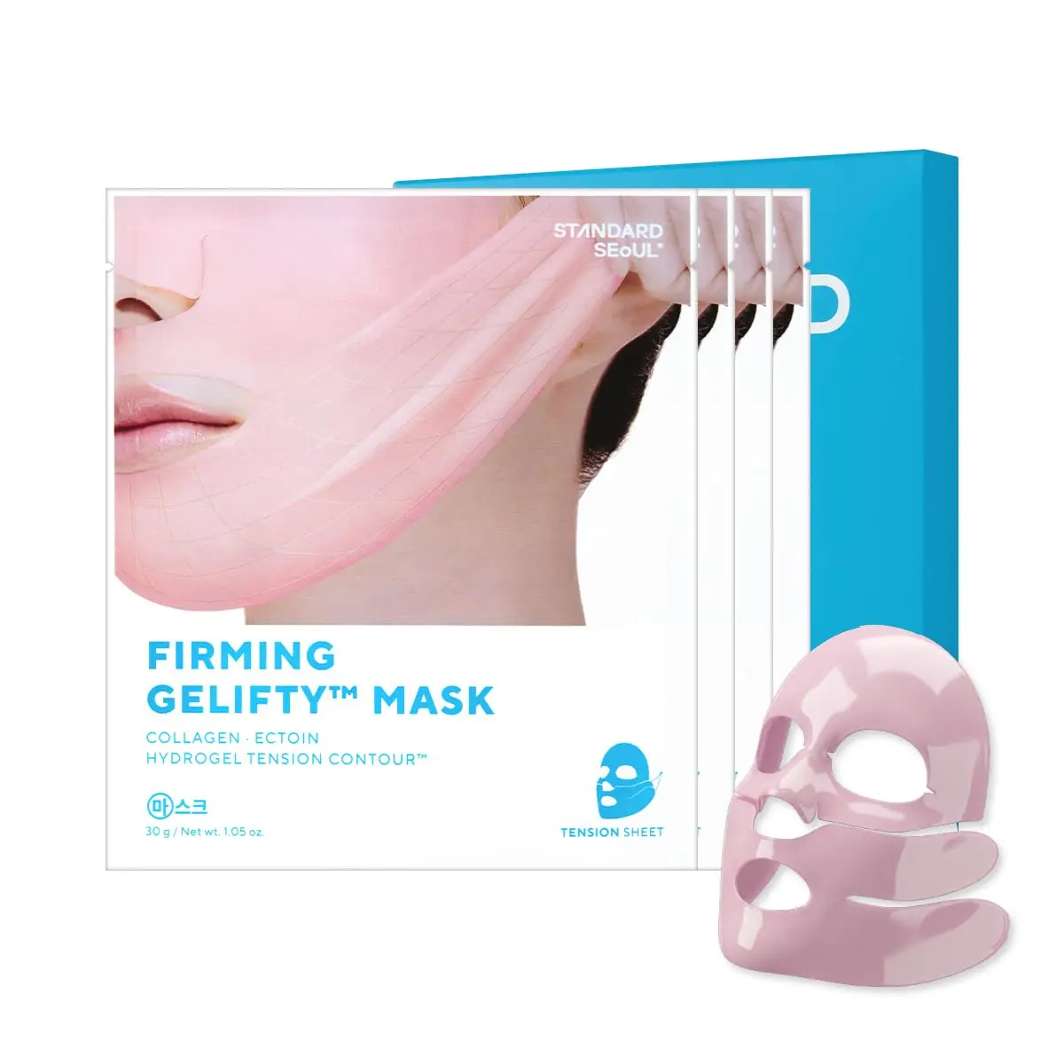 STANDARD SEOUL Hydrogel Collagen Face Mask for Jawline Firming & Pore Tightening | Thicker & Stretchy, Not Papery | Cooling De-Puff Facial Sheet Mask with PDRN & Ectoin for Skin Elasticity, 4 Count