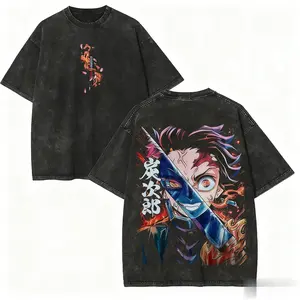 valentine shirts Demon Slayer Tanjiro Washed Cotton Graphic T Shirt Men Women Short Sleeve Anime Graphic Tee Casual Tops Y2k Clothes Streetwear