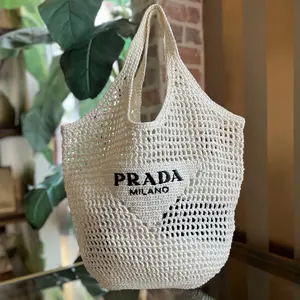 Pre-owned PRADA raffia Shoulder Bags White Shopping Tote