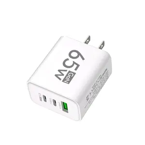 65W GaN USB Fast Charger - PD 3.0 & QC 4.0 Multi-Port Wall Adapter - Triple Port Quick Charge for iPhone 15/14/13, Samsung Galaxy, Xiaomi, & Laptops - Compact US Plug Travel Charger - Available in White, Black, & Yellow Colors From p79Supply