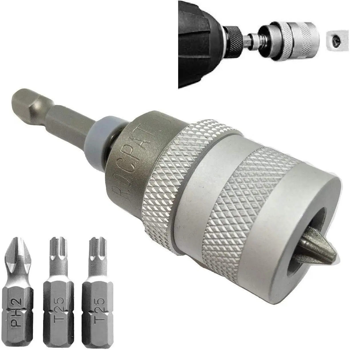Electric Drill to Screwdriver Converter, Impact Ready Build-In Clutch Drywall Tool Screw Depth Setter with Manganese S2 PH2 Screwdriver Bit, Countersink for Plywood Deck Screws, 1/4 Shank for Corded/Cordless Drills, Drill To Screw Converter