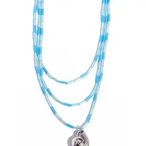 Short Blue and white bead necklace with silver pendant