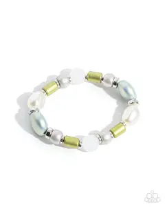 Charming Can-Can - Multi White Pearl Blue Silver Bead Stretchy Bracelet - Paparazzi