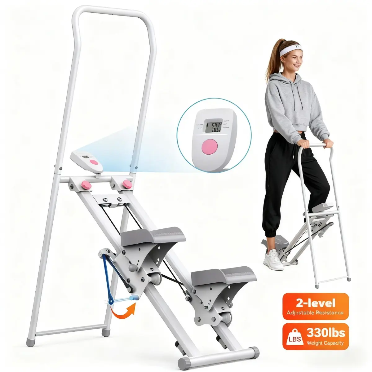 Vertical Climber Stepping Machine, Height-Adjustable Iron Frame for Home Gym Workouts, LCD Digital Display, Anti-Skid Design, Folding Portable Size, 300lb Weight Capacity