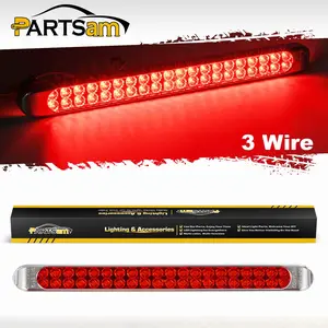 Partsam 17 Inch 40 LED Red Trailer Light Bar Waterproof Sealed 17" Utility Trailer Truck RV Pickup Led Stop Tail Third 3rd Brake Marker Clearance Identification Light Bar w/Chrome Bezel DOT Compliant