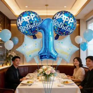 Blue Number & Star Series Foil Balloons Set, Multi-Piece Multi-Shape, Mixed Colors, Ideal for Birthdays, Festivals, Parties, Decor & Photos
