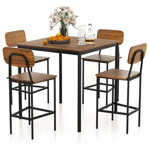 Industrial 5-Piece Counter Height Dining Set, Including 1 Dining Table and 4 Bar Stools
