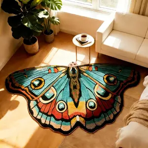 1pc American Retro Color Butterfly Bedroom Decoration Carpet Ins Pastoral Style Blue Purple Living Room Irregular Plush Rug Butterfly Area Rug Light Luxury High-end Aqua Blue Lounge Coffee Table Washable Floor Mat Bathroom Non-slip Floor Mat