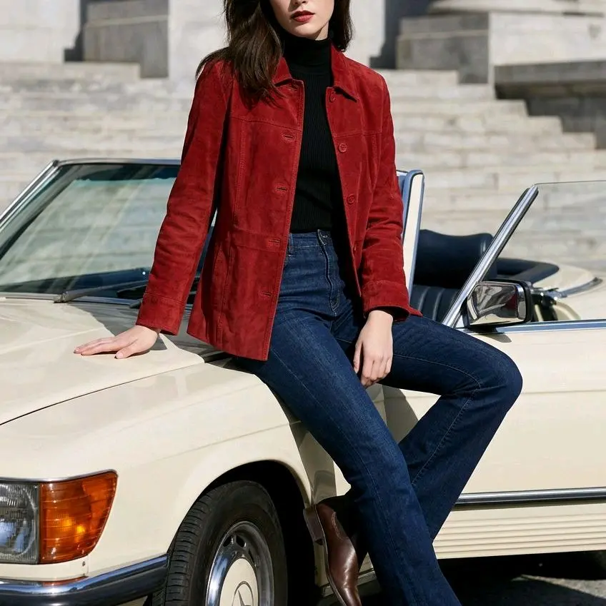 Vintage Jaclyn Smith Red Genuine Suede Leather Jacket - Women's Size Large