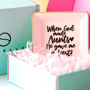 Aunt Blessing Ring Dish - Ceramic Square Trinket Dish for Holding Rings, Jewelry & Small Keeper with Heartfelt Message Box Boxes