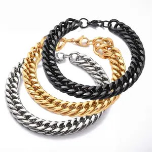 Men's Chain Stainless Steel Cuban Link Chain Bracelet Gold Black Silver T28