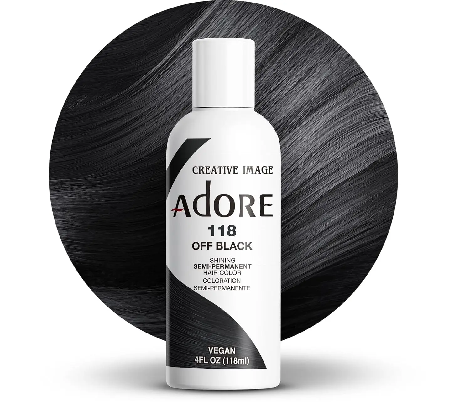 Adore Semi Permanent Hair Color, 118 Off Black, 4 Fl Oz | Vegan & Cruelty-Free Black Hair Dye | No Ammonia, No Peroxide, No Alcohol