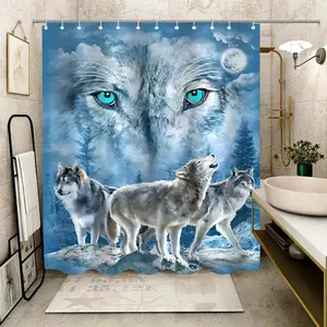 Wolf Pattern Shower Curtain, Waterproof Shower Curtain with Free Hooks, Bathroom Decoration Accessories for Home, Hotel, Apartment, Dorm, Spa