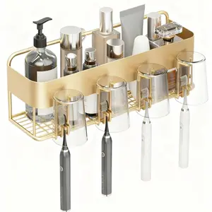 Luxury Toothbrush Holder Rack, Bathroom Sink Cup Stand, Wall-Mounted Storage Shelf, No Drilling Toothpaste Holder, Bathroom Organizer, Bathroom Accessory