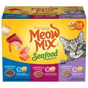 Meow Mix Seafood Selections Variety Pack, Wet Cat Food, 2.75 oz Cup (24 Pack)