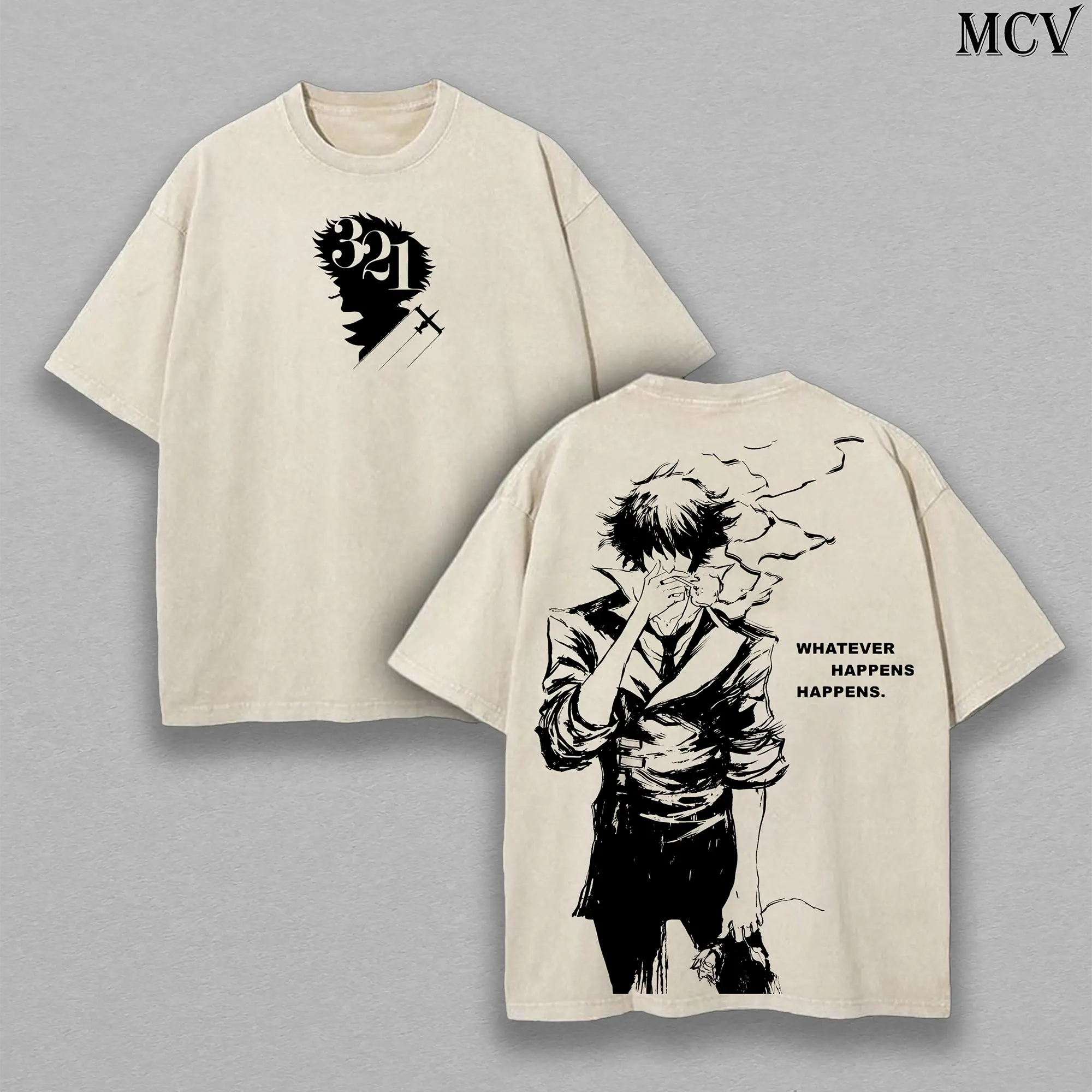 Cowboy Bebop Spike Spiegel T-Shirt | Whatever Happens Quote | 90s Retro Anime Shirt | Oversized Unisex Cotton Washed Tee Women Printed