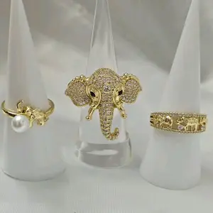 Variety of elephant rings. High-quality gold-plated pieces, perfect for daily wear and water-resistant. Beautiful and meaningful gifts for special occasions.