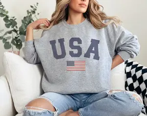 Vintage USA Sweatshirt T-Shirt Hoodie Retro Americana Top Varsity American Flag Sweater October Birthday Gift for Wife Patriotic Christmas Gifts Cotton Crewneck