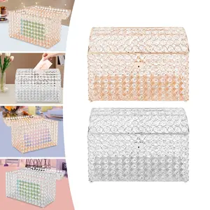 Clear Gold Lockable Wedding Card Box with Key for Invitations Greeting Cards Cash Tips Honeymoon Fund Donation Piggy Bank Home Office Party Ornaments