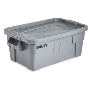 Rubbermaid Commercial Products BRUTE Tote Storage Container with Lid 14Gallonincluded Rugged Reusable Boxes for Moving Storing in Garage Basement Attic Jobsite Truck Camping Gray