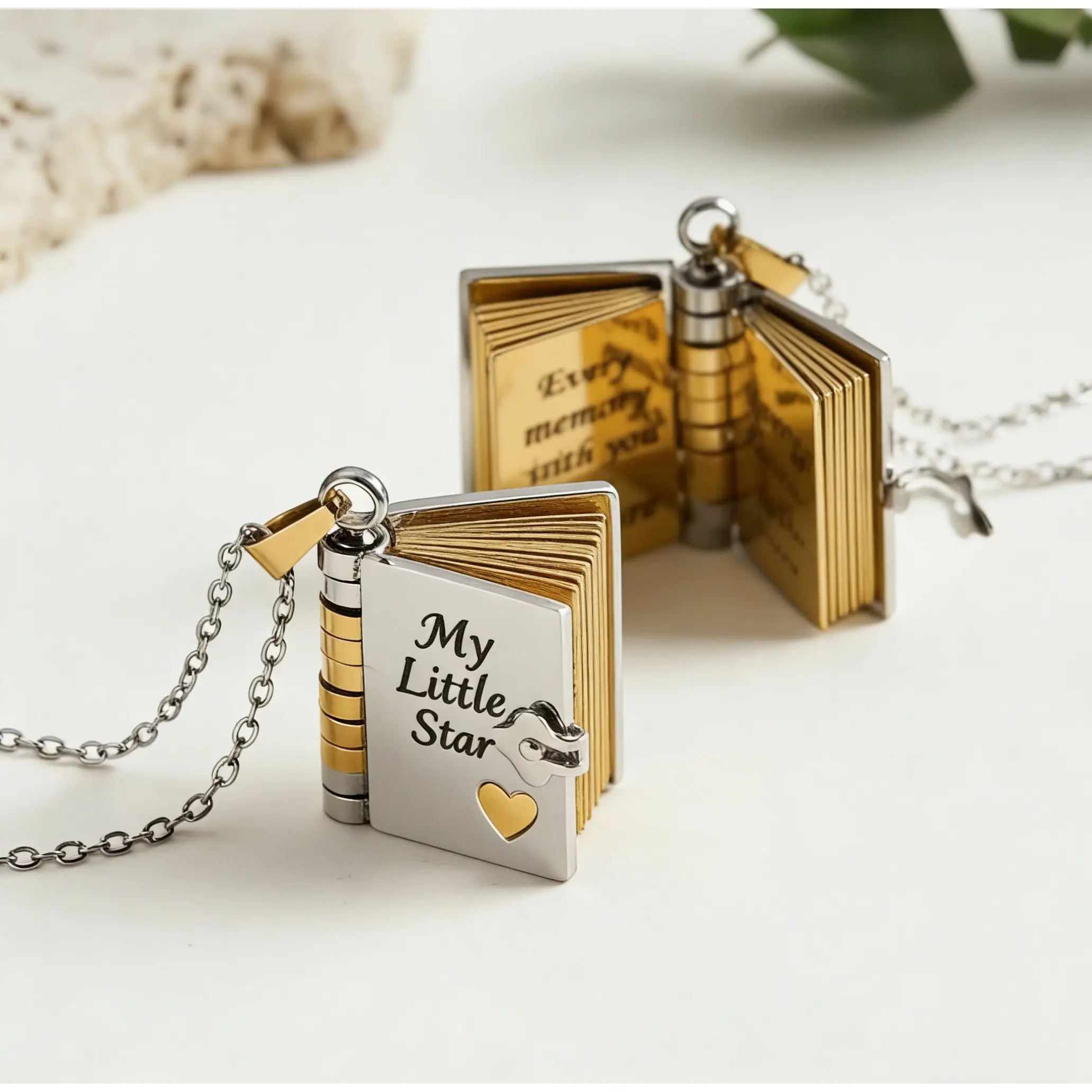 My Little Star Flip Book Locket Pendant Necklace for Daughter, Laser-Engraved Inspirational Quotes Jewelry, Book-Shaped Charm Miniature Necklace, Birthday Graduation Love Keepsake Gift, Book-Shaped Charm Necklaces, Miniature Necklaces