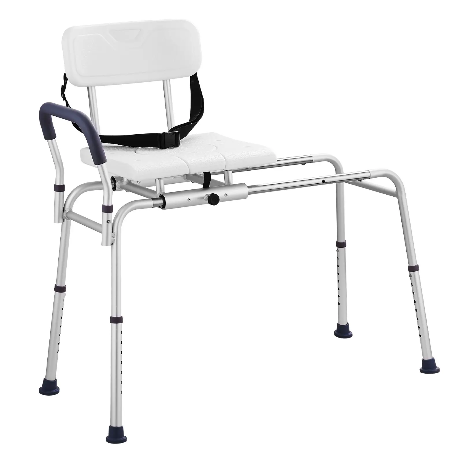 VEVOR Sliding Tub Transfer Bench, Height Adjustable Bathtub Transfer Bench with Cut-Out Seat, Reversible Backrest Safety Belt, Non-Slip Shower Chair for Elderly Disabled Handicap, 400LBS Capacity