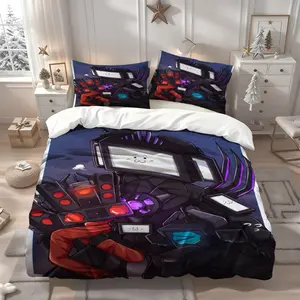 3Pcs cute mecha Skibidi Toilet smiley face technology pattern three-piece set, soft and comfortable bedding set, suitable for family bedrooms and guest rooms, the best gift for family, friends and loved ones, 1 Duvet Cover + 2 Pillowcases (No Insert)
