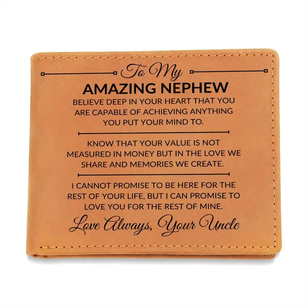 Men's Custom Full-Grain Leather Slim Bi-Fold Wallet with "You Can Achieve Anything" Design, Card Slots - Holiday & Birthday Gift for Nephew, Personalized Art