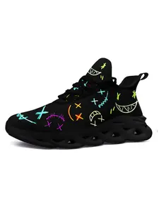 Halloween Men's Casual Sneakers, Vibrant Smiley Faces Design, Trick or Treat Casual Shoes, Trendy Sports Shoes, Fashion Streetwear Lace-Up Trainers, Trendy Casual Shoes for Halloween and Daily Wear