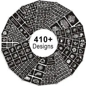 Temporary Tattoo Stencils for Women Girls and Kids, 410+ PCS Henna Tattoo Stencil Kit,Temporary Indian Arabian Glitter Airbrush Tattoo Stencils for Face Body Paint DIY